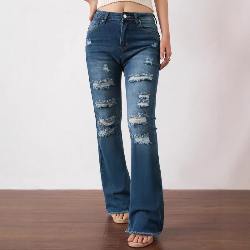 Women s Mid-waist Slim-fitting Stretch Retro Bell-bottom Jeans Women XL синий