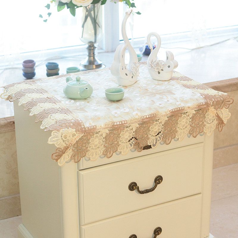 High-End Embroider Bedroom Nightstand Cover Fabric Craft Cover Cloth Embroidered Idyllic European Dust Towel Tablecloth Tablecloth Square Towel