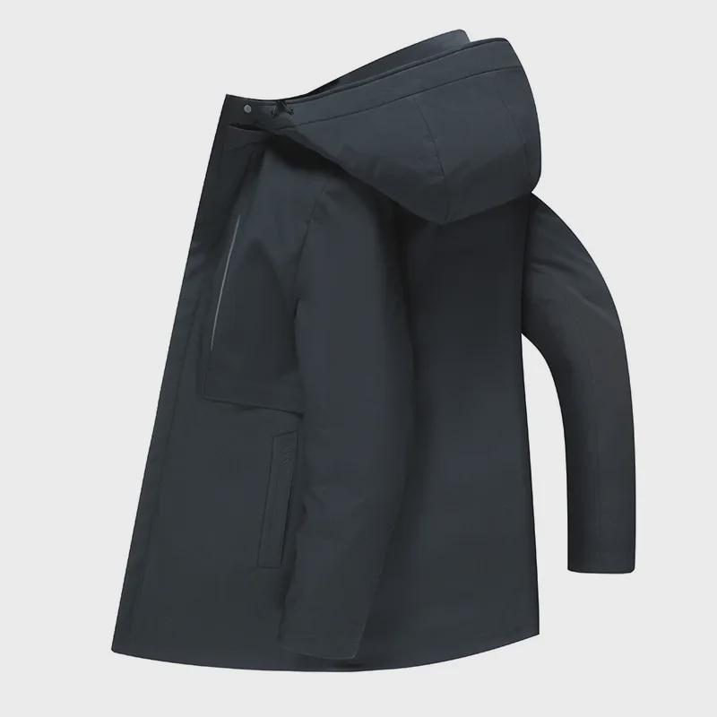 Herren-Winterjacke mit Gänsedaunen und Kapuze: Warmes, verdicktes, herausnehmbares Futter, ideal für Menschen mittleren Alters und ältere Menschen, 3-in-1-Kleidung.