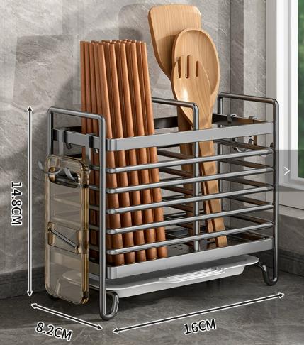 Stainless Steel No-Drill Wall Mount or Countertop Chopstick Holder Kitchen Utensil Rack with Drip Tray, Rustproof and Easy