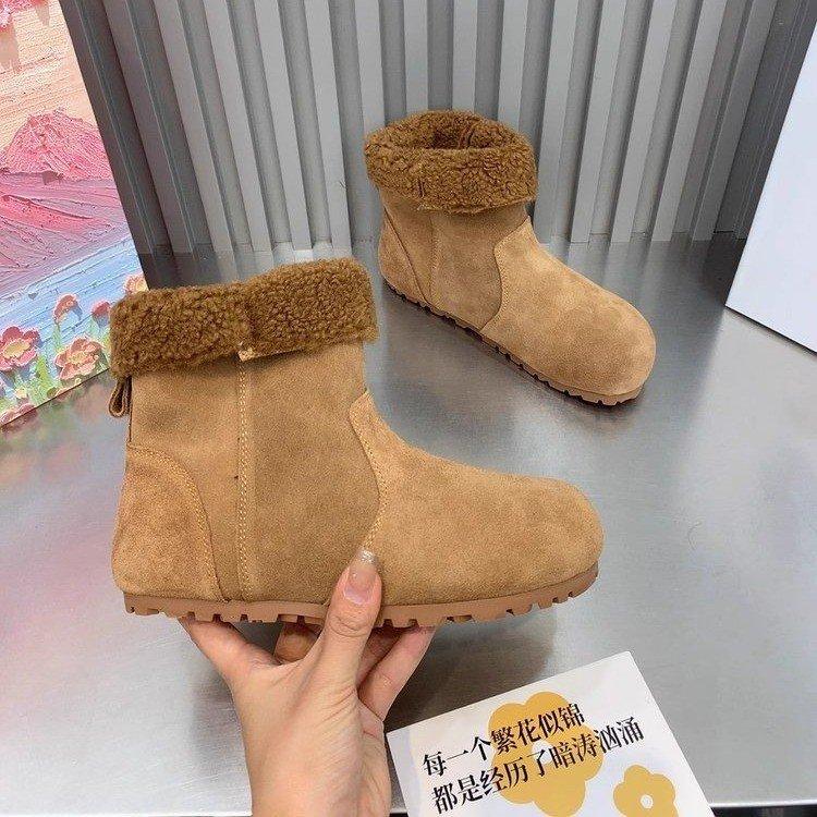 Soft leather version~ cotton shoes women's flat-soled velvet big-headed short boots 2025 winter new matte non-slip warm snow boots