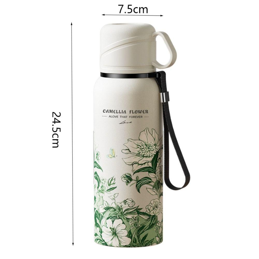 620ml Flower Pattern Thermos Bottle Stainless Steel Thermal Cup Portable Travel Mug Outdoor