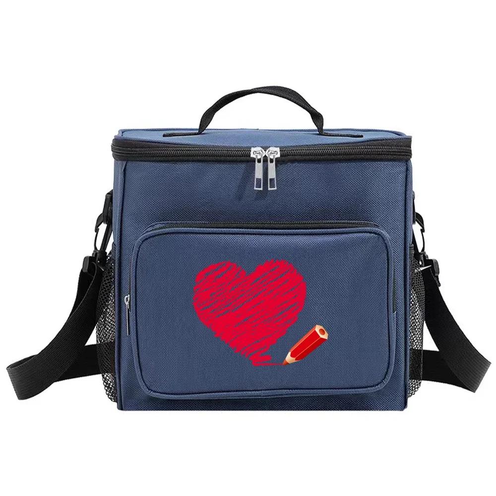 Thermal Organizer Handbag Insulated Lunch Bags Cooler Box for Student Portable Waterproof Camping Storage Boxes Love Printing