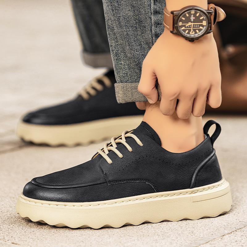 Platform Casual Shoes Loafers British Leather Sneakers Flats Shoes Classic Men Leather Shoes Spring Summer New Trendy All-match