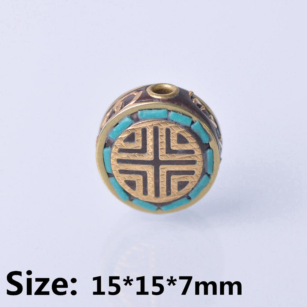 Handmade Nepalese Buddhist Tibetan Brass Metal & Clay Loose Craft Beads for Necklace Jewelry Making DIY