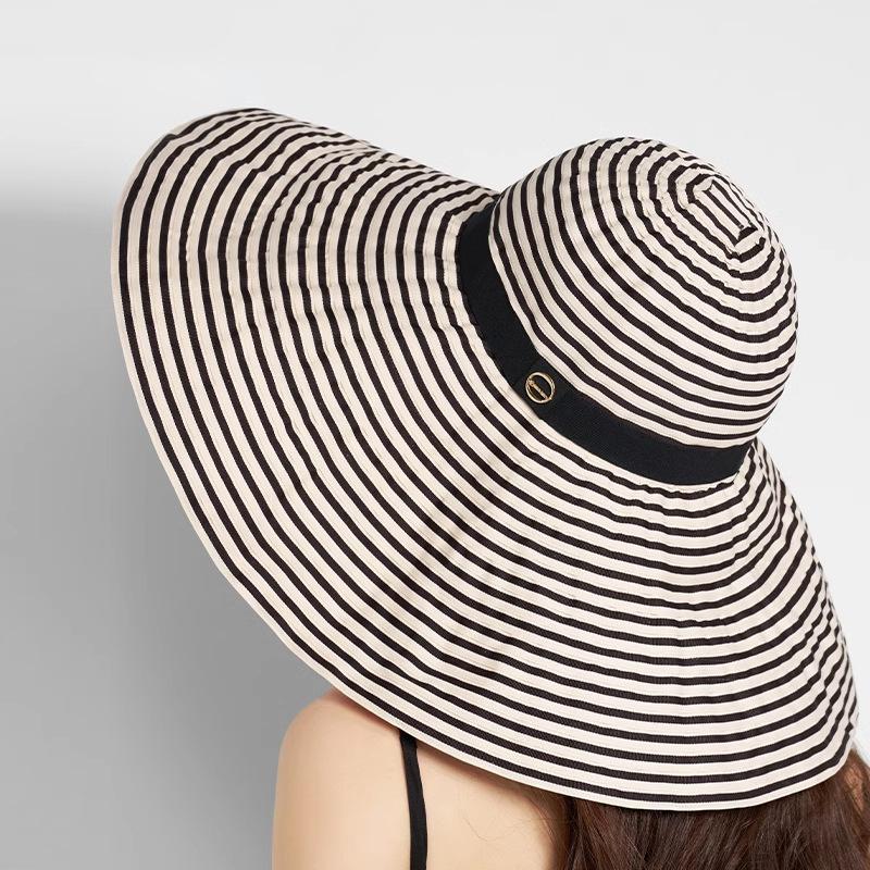 New Large Brim Fashion Striped Fisherman Hat Children Summer Seaside Travel Neck Shade Sun Hat