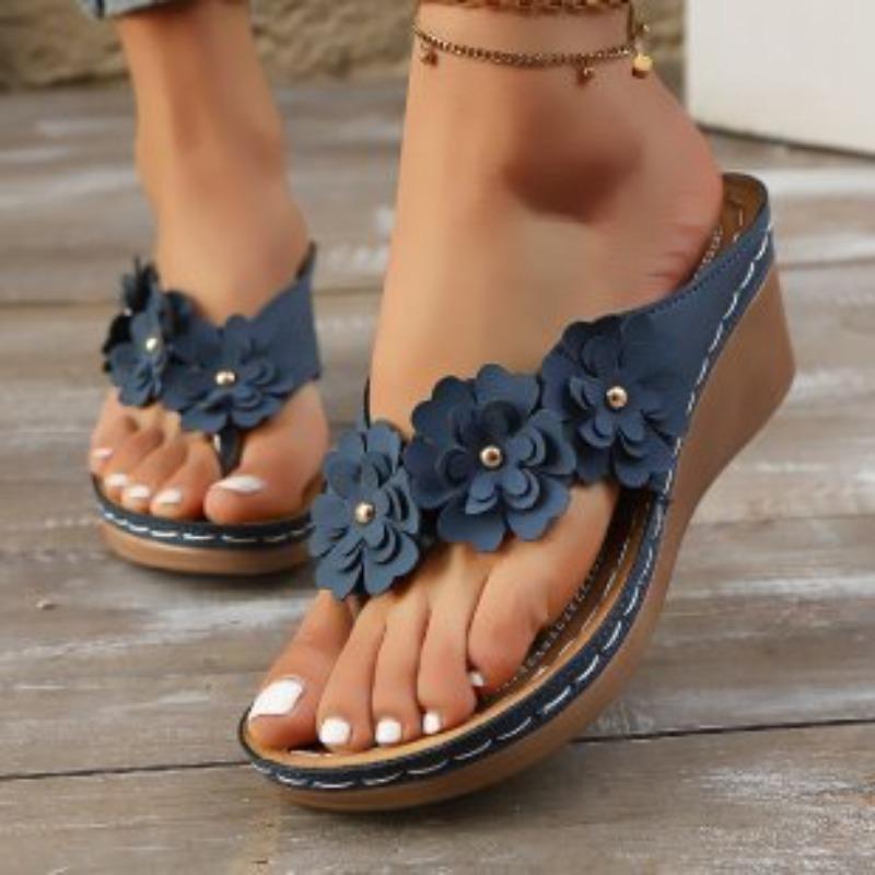 

Large size slippers outer size summer flip-flops flower muffin seed bottom slippers casual women s rubber sandals flip-flops 43 Темно-синій