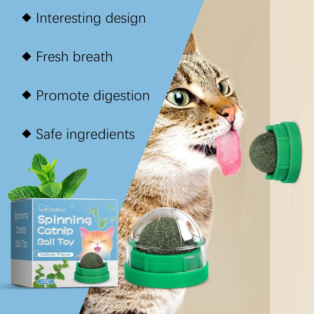 YEGBONG Mint Flavored Spinning Cat Ball Toy (1pc) - Safe Chewing Toy for Cats, Dental Cleaning and Care, Spinning Mint Ball for Your Cat's Health