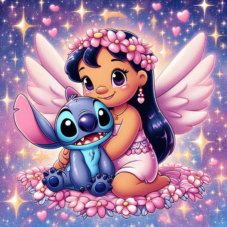Cute Lilo&Stitch and Angel Disney Cartoon 5d Full Diamond Painting Fantasy Sweet Drean Stitch Anime Mosaic Cross Stitch Decor