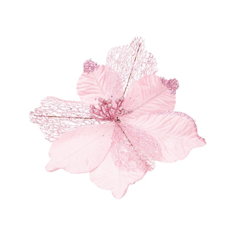 

Gold Red Artificial Christmas Flower With Long Time Fabric Metal Design Easy To Hanging On Tree Wall Door рожевий