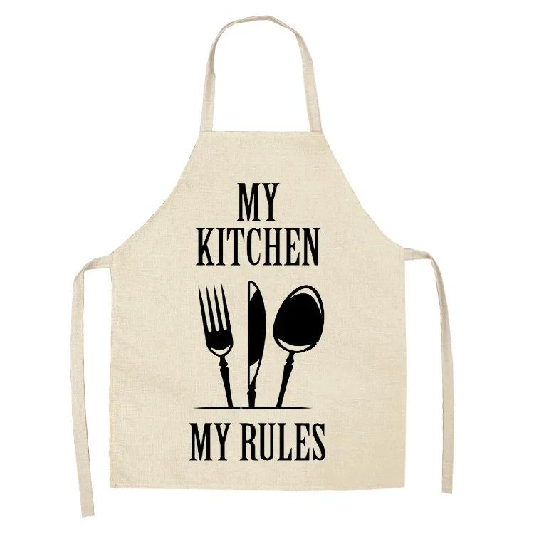 Letter Alphabet Kitchen Aprons for Women Cotton Linen Bibs Household Cleaning Pinafore Home Cooking Apron Delantal