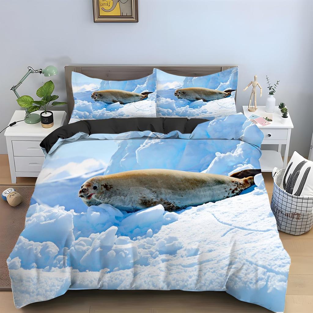 Seal Duvet Cover Set For Kids Boys Girls Queen Quilt Covers Lightweight Down Room Decor 2 Pillowcases 1 Duvet Cover No Comforter