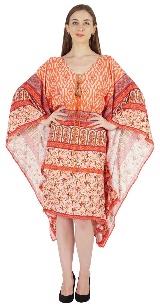 Moomaya Printed Short Turkish Kaftan For Women's Sexy Kaftan Evening Gown Beachwear