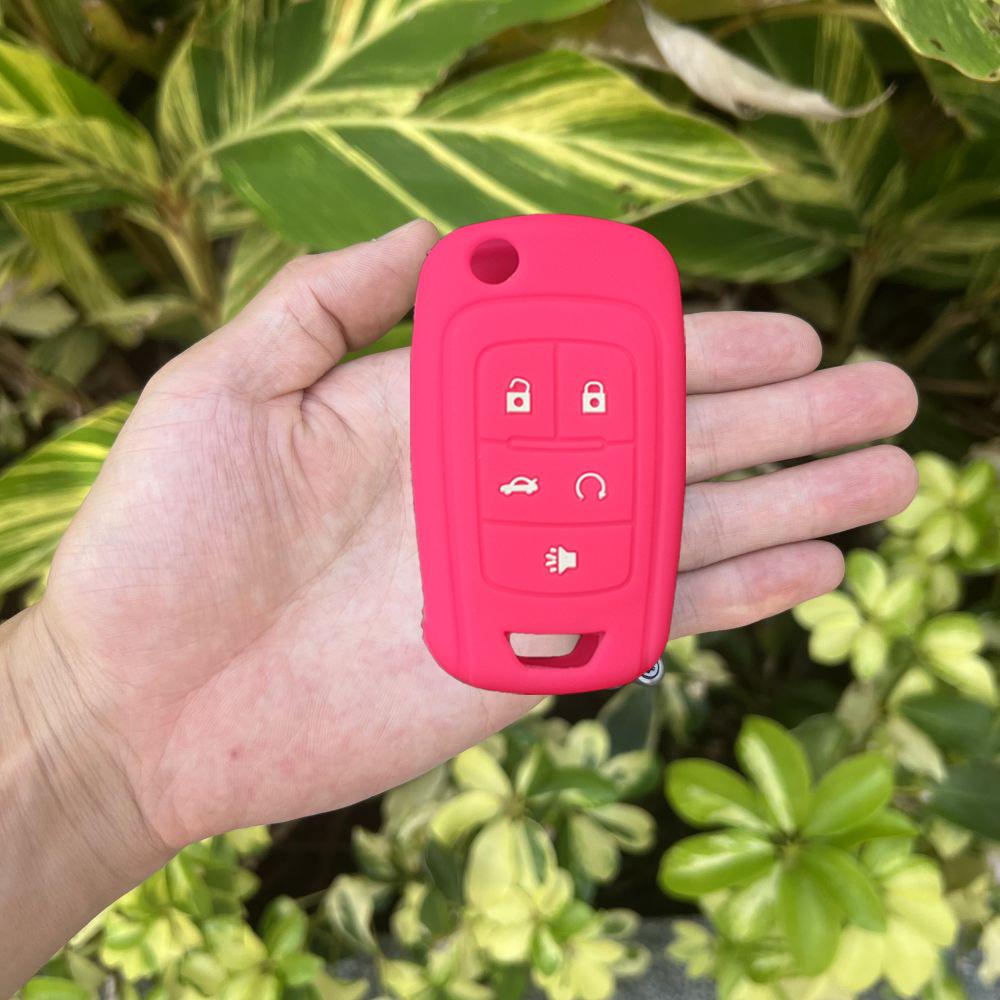 

5 Buttons Silicone Car Key Cover Case Rubber Skin Protector Holder for Chevrolet Cruze Equinox Camaro Sonic Flip Remote Keychain Яскраво-рожевий