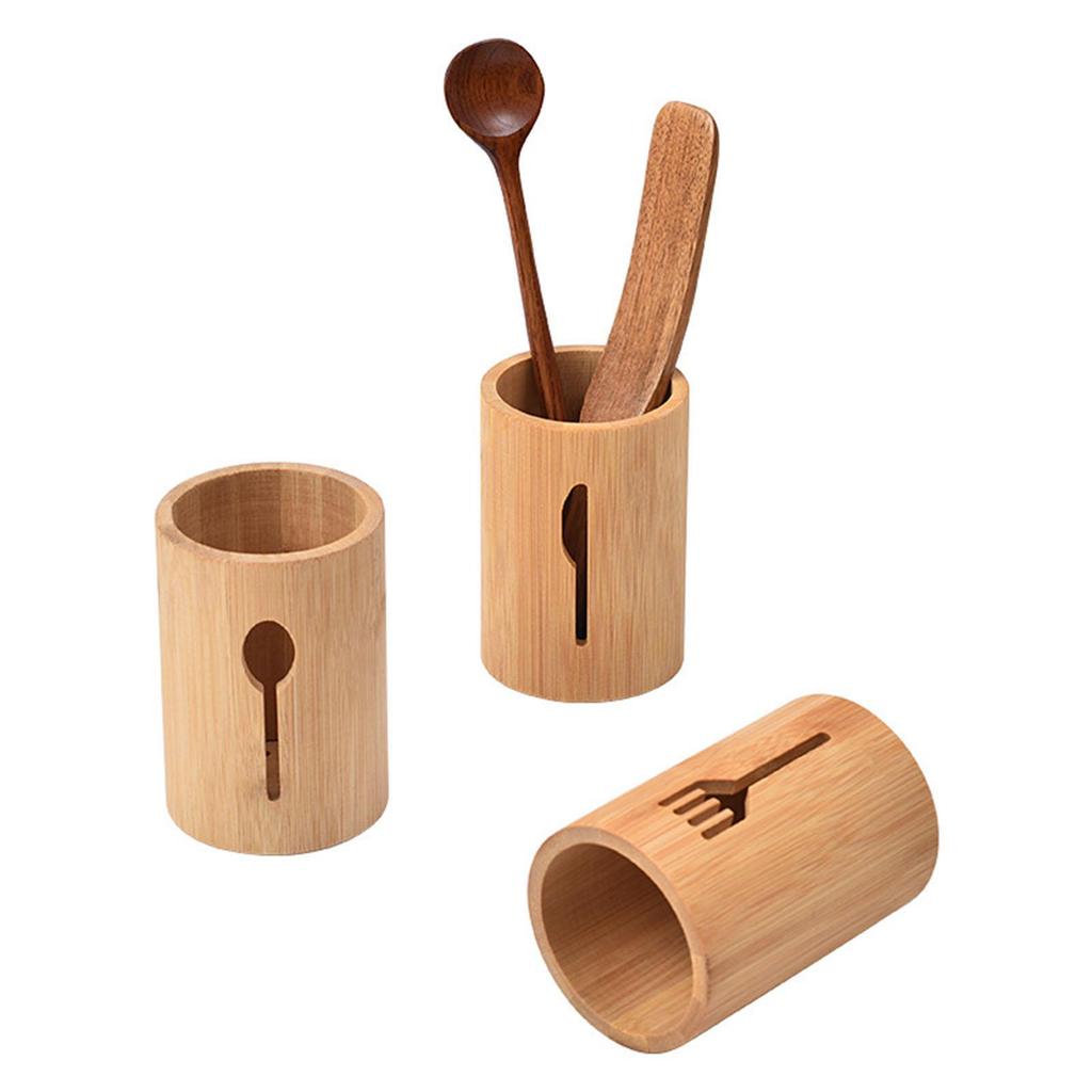 Drain Bamboo Silverware Organizer Utensil Holder Kitchen Countertop Chopstick Tube Hotel Restaurant Tableware Storage Bucket