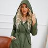 Kapuzen-Trenchcoat für Damen Frühling und Herbst Freizeitjacke Übergröße Locker Geschnittene Jacke Einfarbig Langärmelig Kapuzen-Trenchcoat