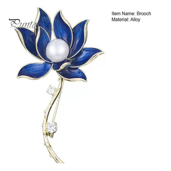Broche de pérolas de imitação de strass, acabamento fino, formato de flor azul, acessórios para fantasias femininas