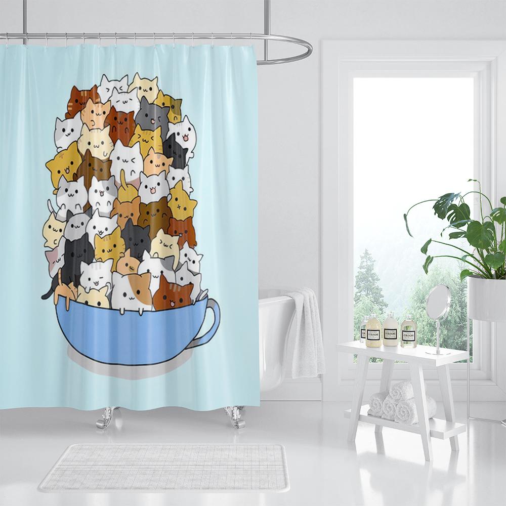 Animal Shower Curtain, Cartoon Cat Dog Bathtub Shower Cute Kids Boys Girls Bathroom Decorative Shower Curtains