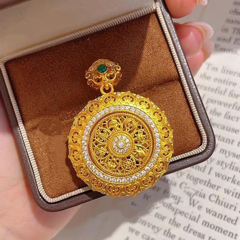 Arcane gold jewelry ancient method point diamond rotating filament Ruyi compass pendant necklace women's chain