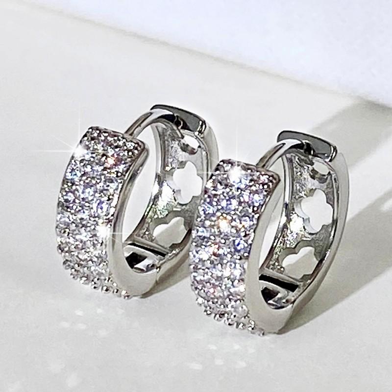 Simple Shiny White Zircon Circle Hoop Earrings for Men and Women Daily Wedding Party Fashion Jewelry
