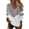 Women's Fashion Casual Solid Patchwork Color V-Neck Long-sleeved Sweater Pullover Tops