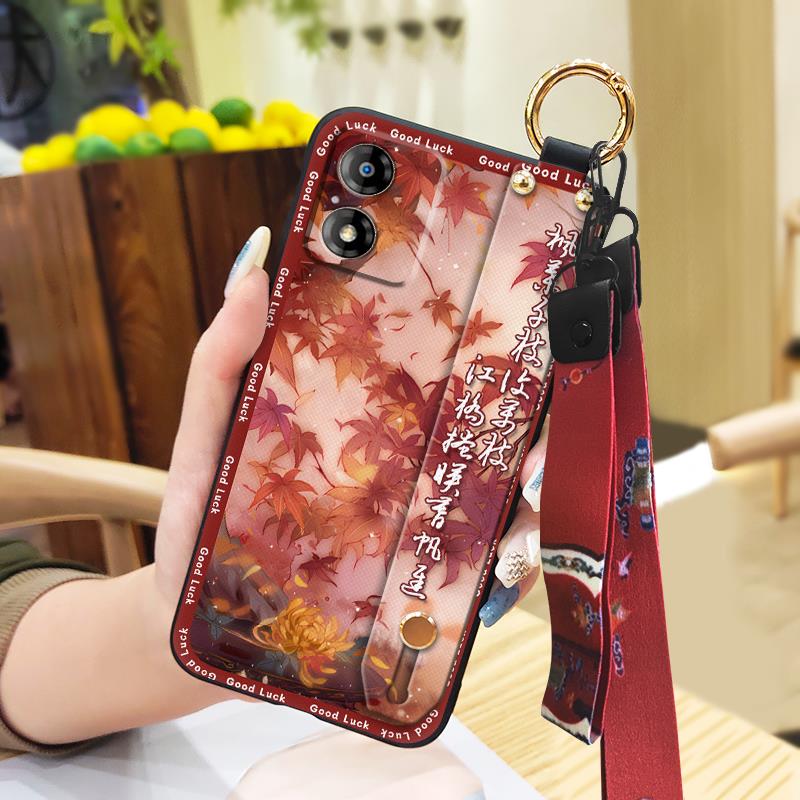 Phone Holder Wrist Strap Phone Case For MOTO E13 Anti-dust Chinese Style Kickstand Fashion Ring Anti-knock Wristband