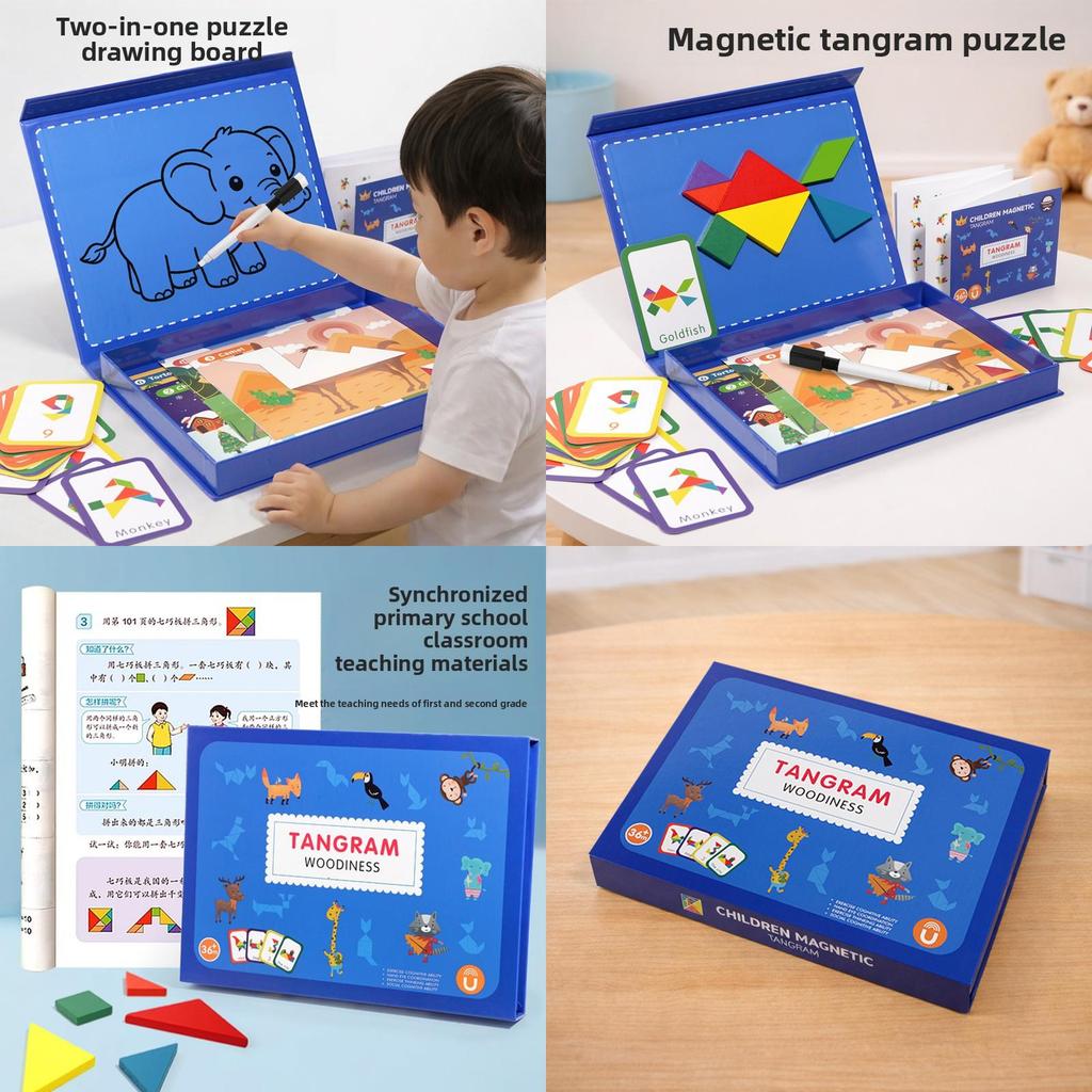 Wooden Magnetic Tangram Puzzle Set For Kids Educational Toy For Preschool And Elementary