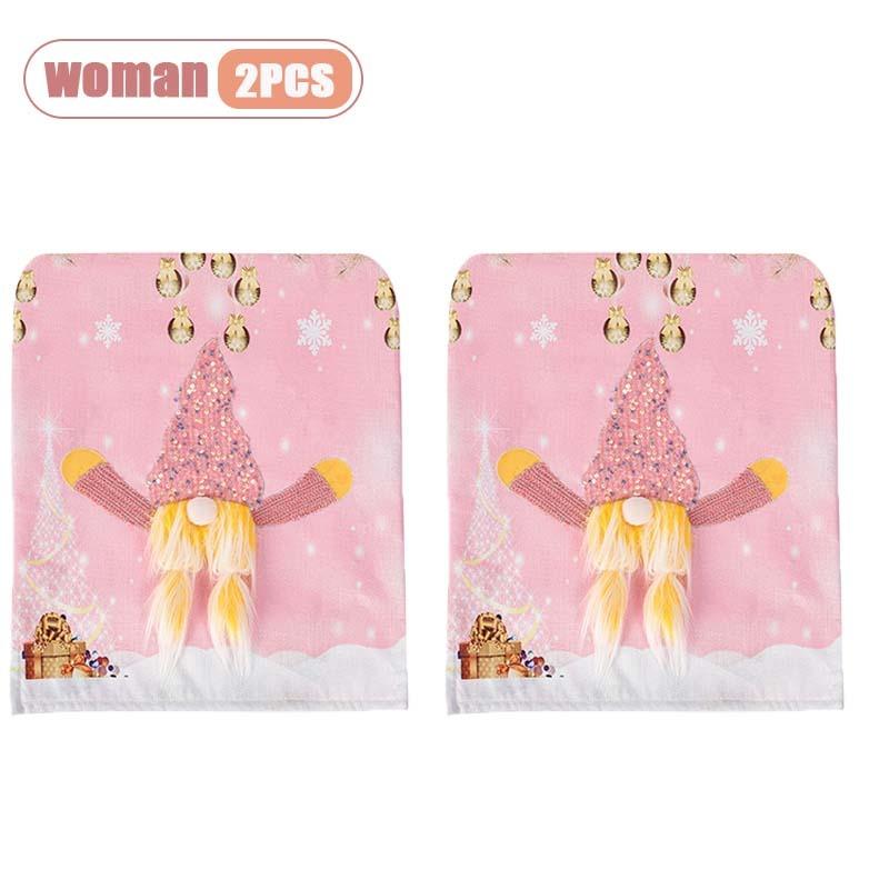 1-4PCS Christmas Gnome Chair Cover with Lights Pink Holiday Seat Slipcover for Dining Table Decor Home Party Gift Accessory