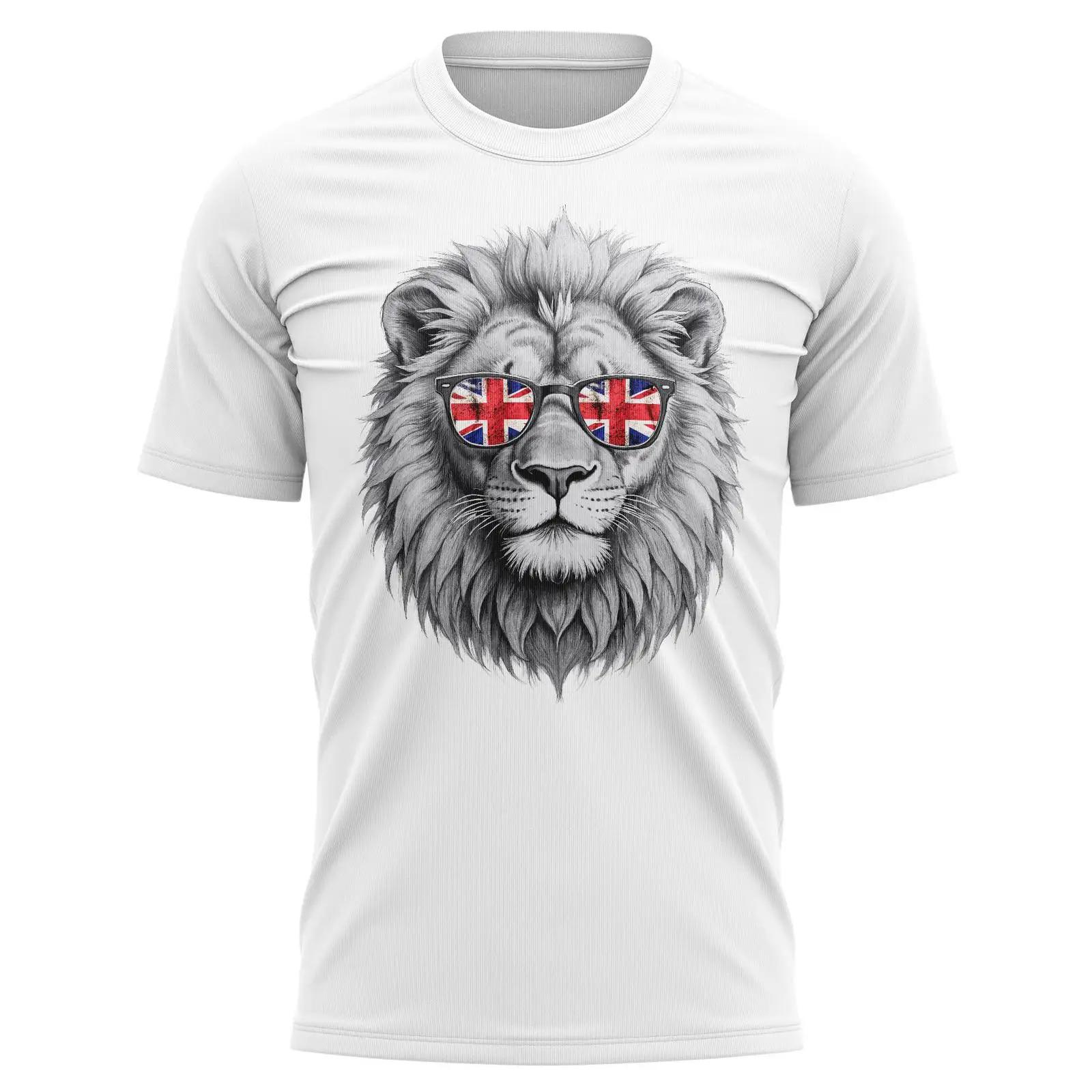 

Men s Lion with Union Jack Sunglasses T Shirt British Pride UK Flag Cool Animal for GB Fans vintage Washed Versatile Soft homme 5XL різнокольоровий