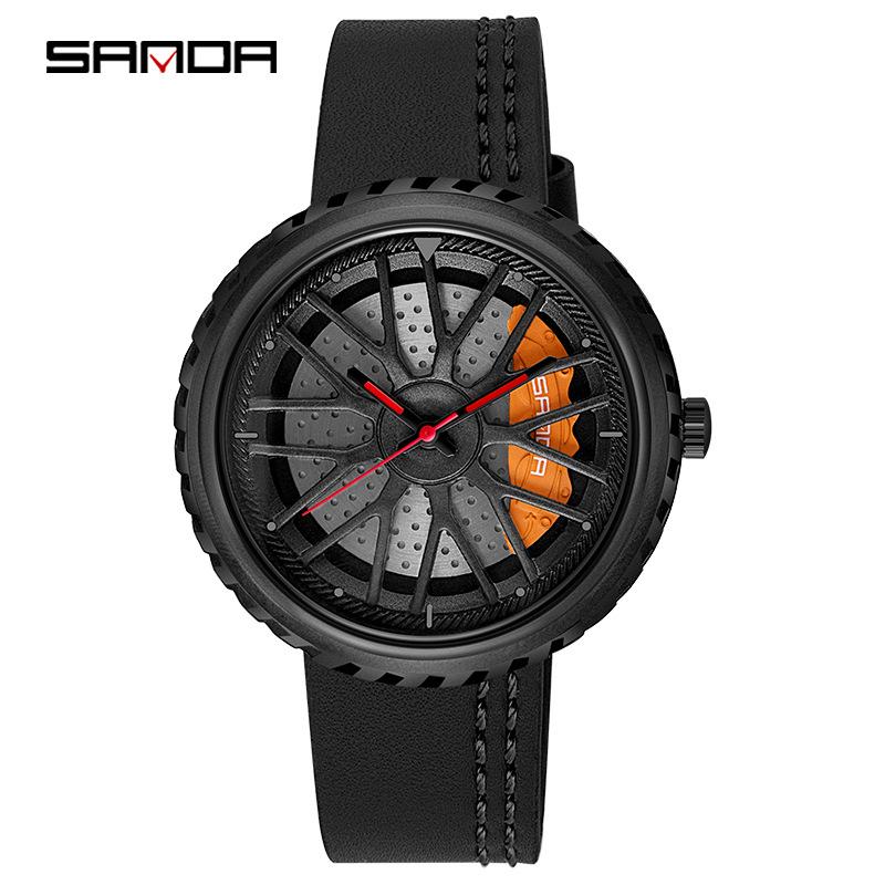 Sanda Men s Waterproof Quartz Watch with Leather Strap - Trendy Skeleton Design