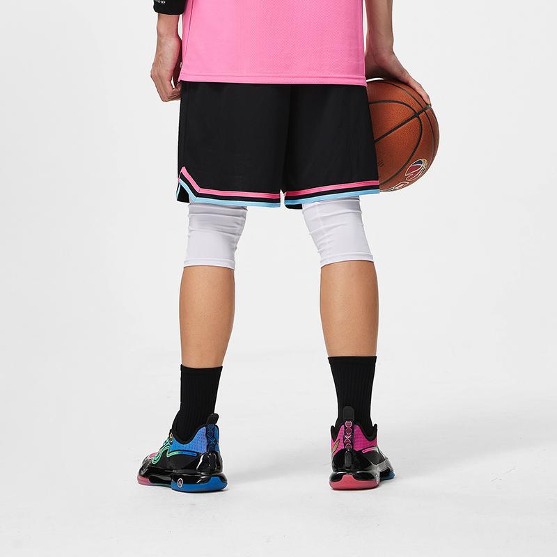 Li Ning CBA Basketball Series Quick-Dry Cool Elastic Sports Basketball Game Shorts Men Shorts Black Azalea-Pink AAPU209-2