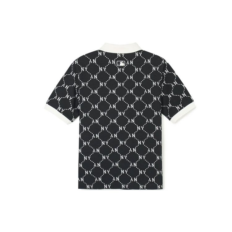 MLB New York Yankees Letter Print Casual Summer Breathable High-Quality Short Sleeve Polo Shirt Women Tops Black 3FPQM0243-50BKS