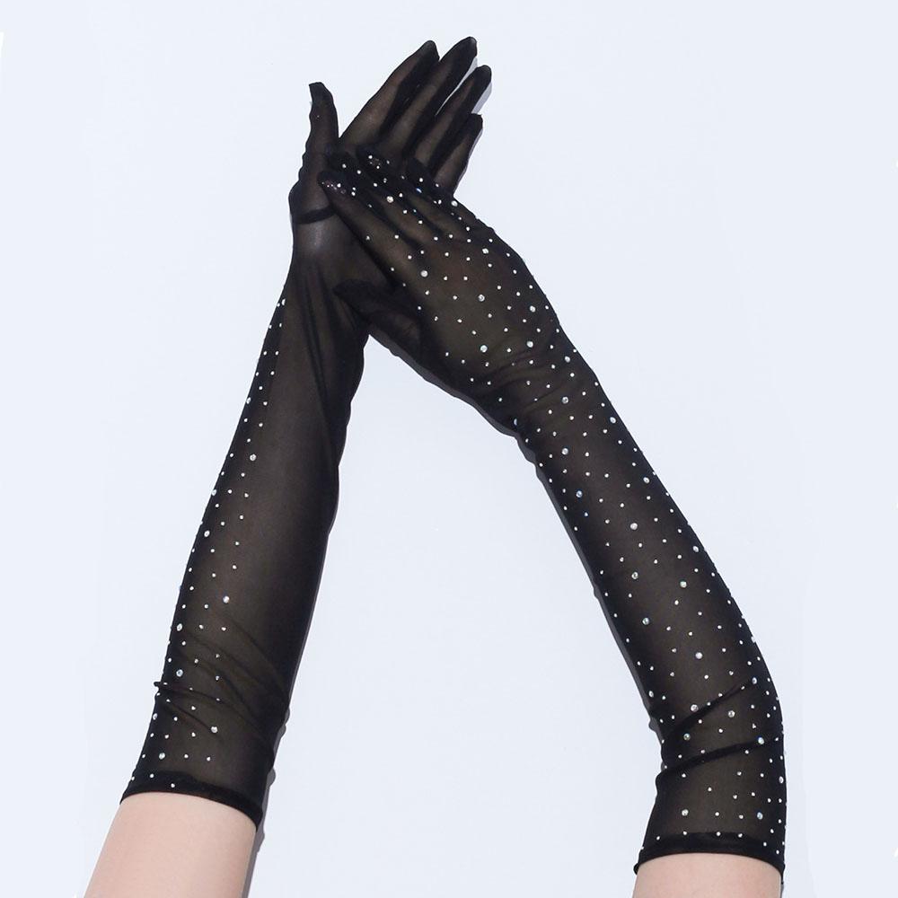 

Сексуальные эластичные сетчатые женские перчатки с бриллиантами во всю длину пальца, тонкие, длинные, для косплея, сценического выступления, клубной музыкальной вечеринки One Size