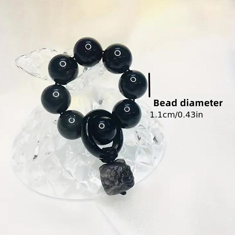 Black Awakening Lion Pendant Beaded Hand Twist Feng Shui Obsidian Bead Bracelet Men'S Women'S Wealth Good Luck Accessories