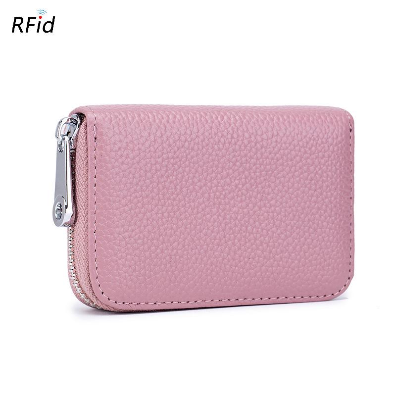 Card bag organ zipper men's cowhide rfid anti-theft brush magnetic women's card holder
