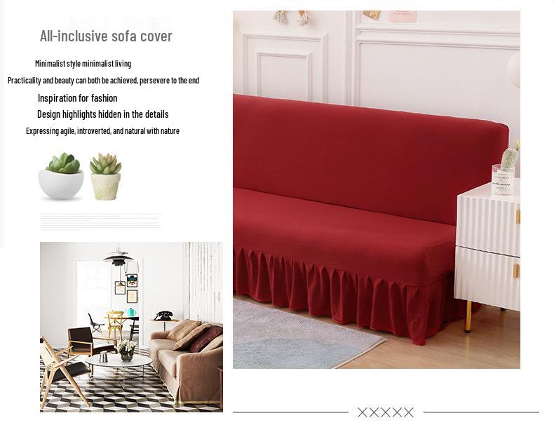 Solid Color Universal Sofa Bed Cover with Skirt - Modern, Simple, Armless Design