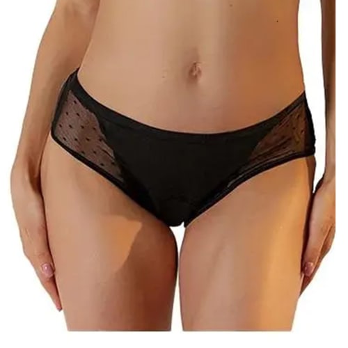 BAZETITUS Sanitary Shorts (Water Absorbent) for Urinary Incontinence, 50cc Capacity, Women's (Cotton, Lace, Pure Black, Size S)