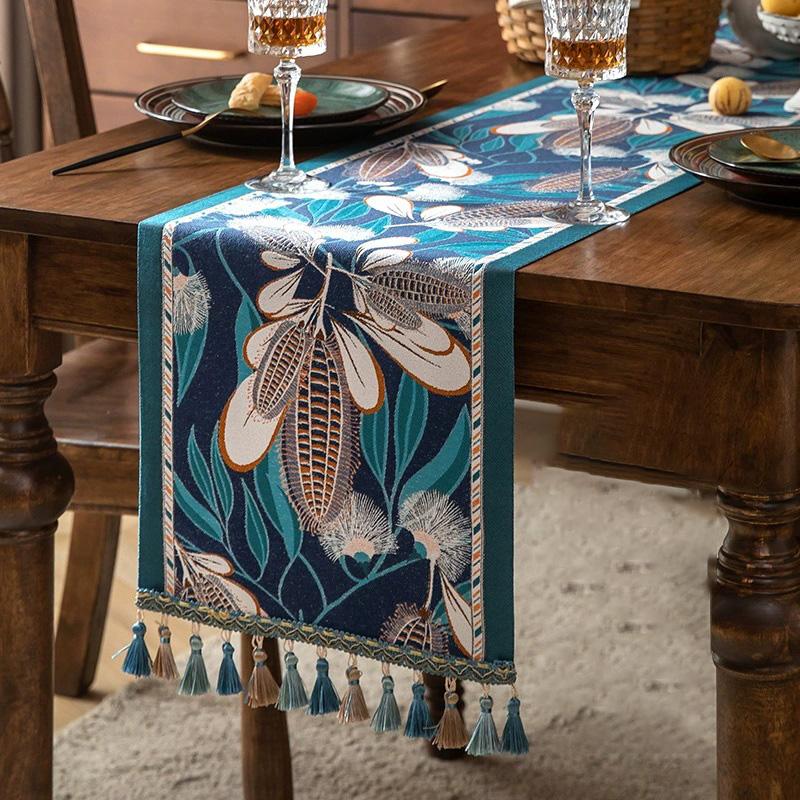 Designer Elegante Tischläufer aus Leinen, Bauernhaus Bunte Wildblumenmuster Tischläufer für Esstische, Dekoration