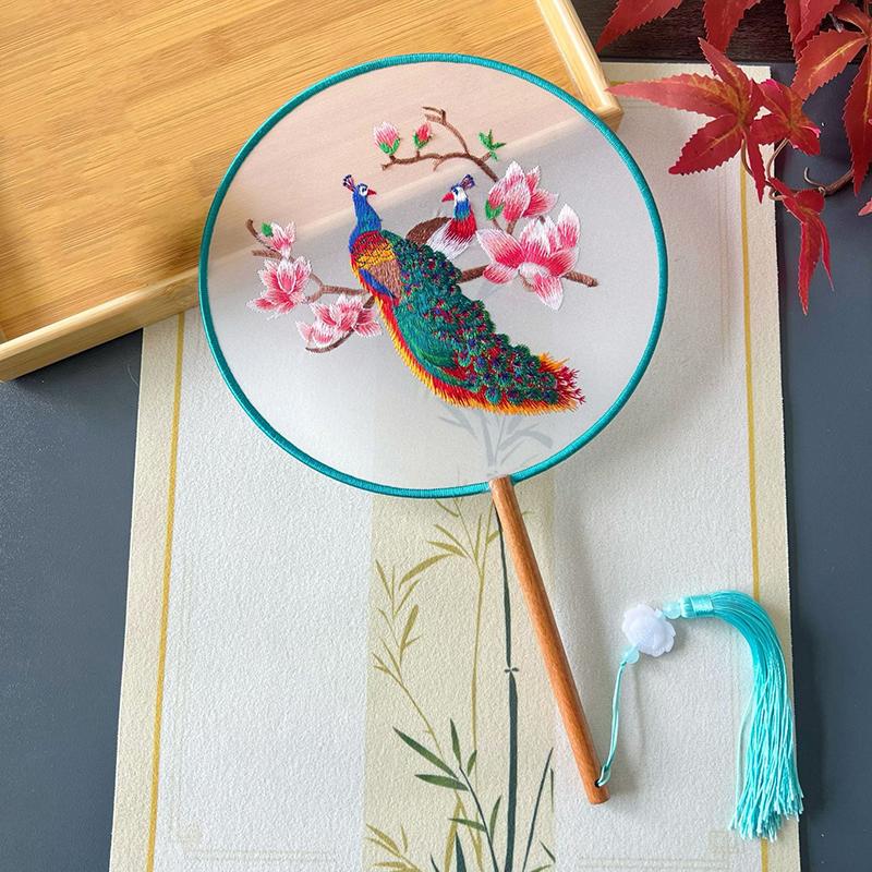 Vintage Doppelseitiger Fächer Blume Stickerei Handfächer Traditionelle Chinesische Kunst Handwerk Hanfu Tanzparty Zubehör Performance Requisiten