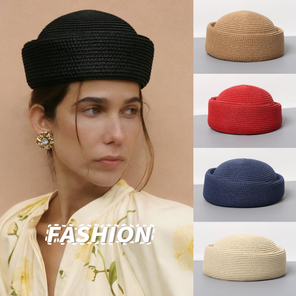 2026 New Summer Woven Paper Straw Berets Japanese Retro Artistic Painter Pillbox Hat Women Circle Concave Top Straw Sun Hats