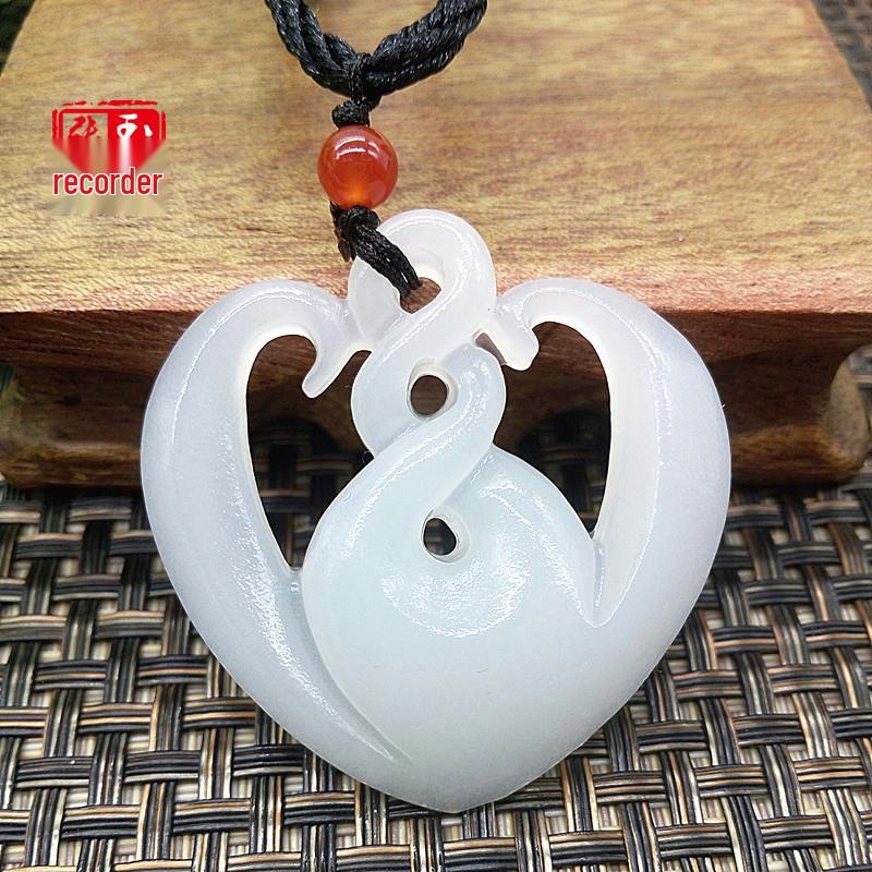 Afghanistan White Jade Heart Pendant Necklace - Universe Twist Design by312