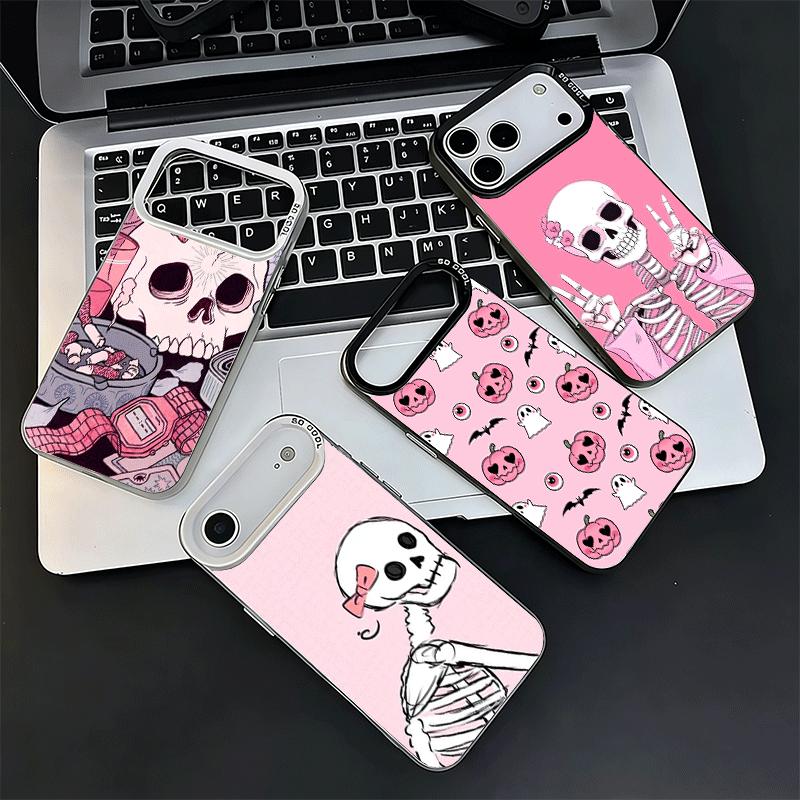 Pink Style Skull Witch Shockproof Phone Case for iPhone 17 Air 16 16E 15 Pro Max 14 Plus 13 Mini 12 Back Cover Anti Fall Fundas