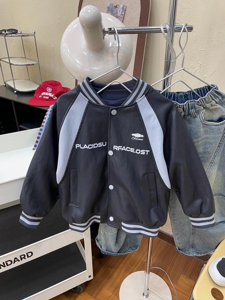 2025 Autumn Boy's Trendy Patchwork Soft Leather Baseball Jacket