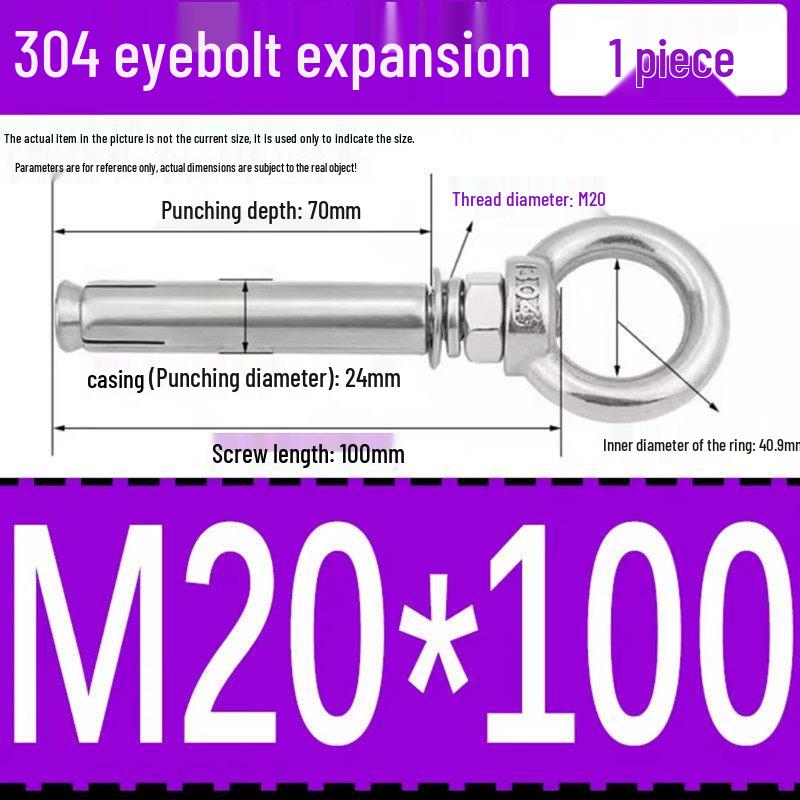 304 Stainless Steel Expansion Bolt with Ring Hook, M6/M8/M10/M12.