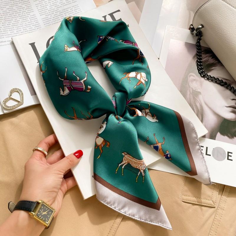 Elegant Silk-Like Square Scarf Women Korean Style Print Neck Lightweight 70x70cm Nylon Fashion Accessory