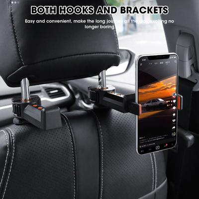 2 In 1 Car Headrest Hidden Hook With Phone Holder Car Seat Back Hanger Portable Storage Hook Phone Holder Auto Fastener Clip