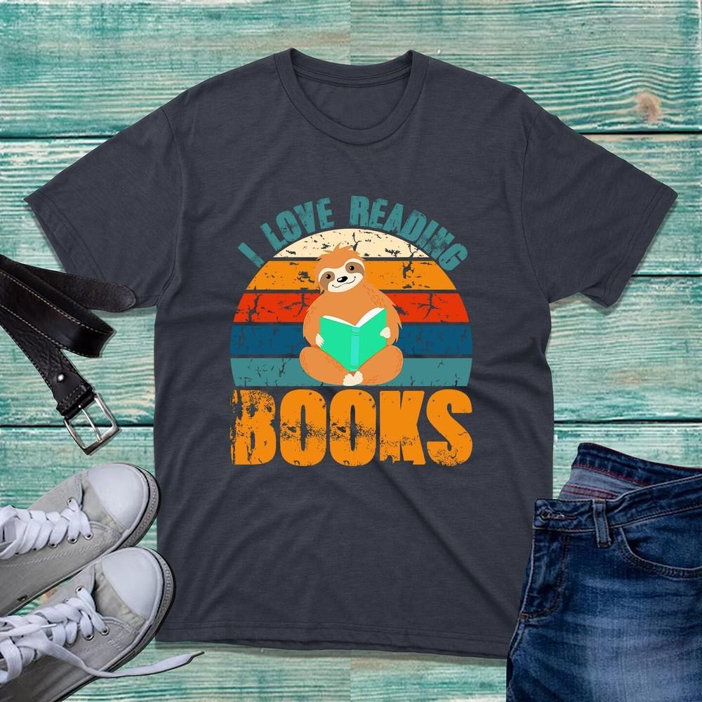 I Love Reading Books Sloth Bookworm Tshirt Funny Sloth Book Reading Gift Top S