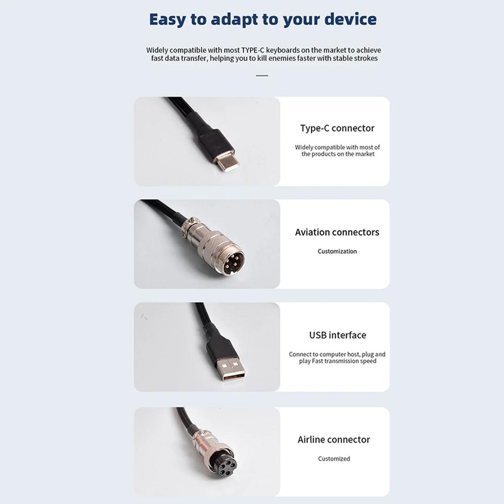 New Type C Coiled Cable USB Aviator Aviation Connector for Mechanical Gaming Keyboard Desktop PC Data Sync Charging Wire