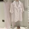 Summer ice silk thin pajamas women's pure lace short-sleeved lapel loungewear suit can be worn outside