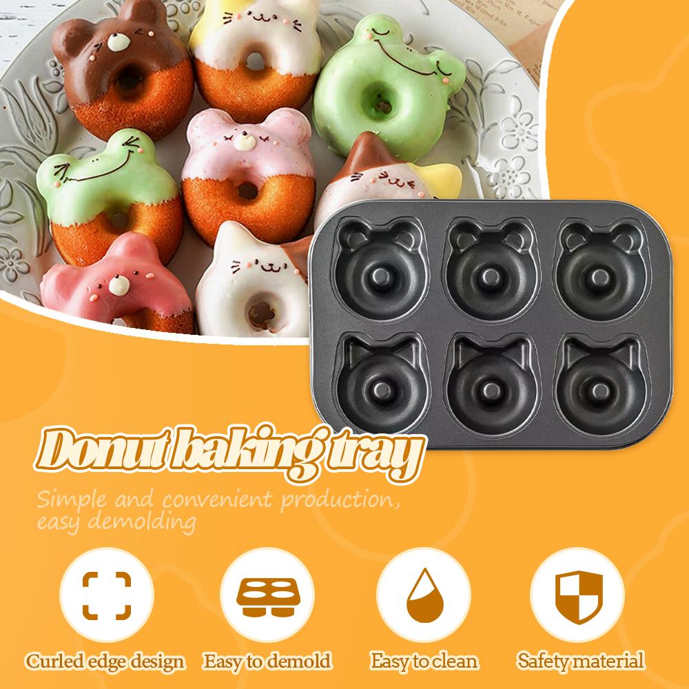 6Cup DIY Donut Baking Tools Cartoon Cute Bear Cat Chocolate Cake Baking Tray Non-Stick Metal Donut Mold Muffin Bread Tray Pan